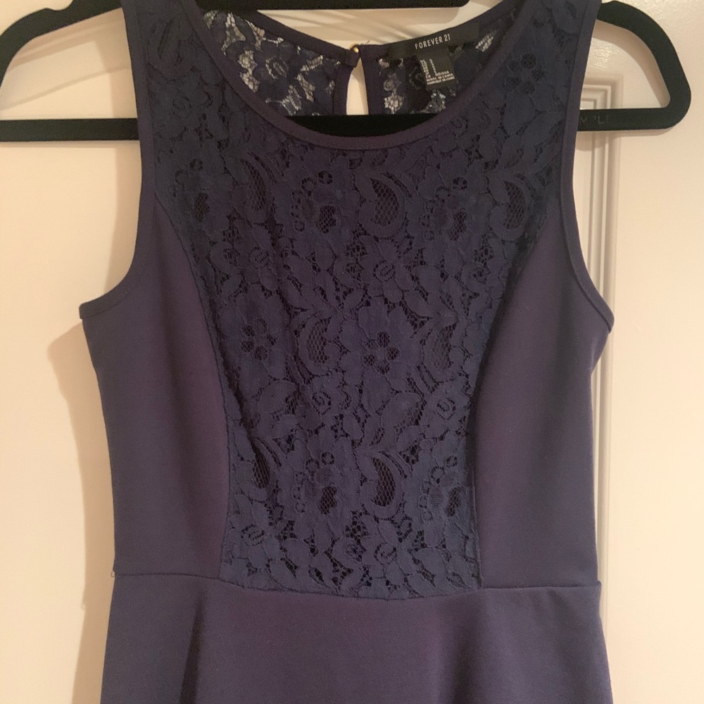 Blue lace top skater dress